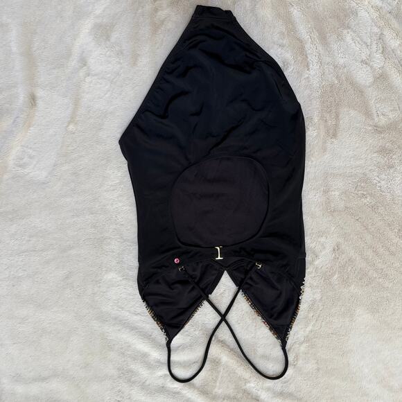 Red Carter One Piece Bathing Suit SZ 12 Open Criss Cross Back Boho Hippie Tribal - Picture 4 of 12